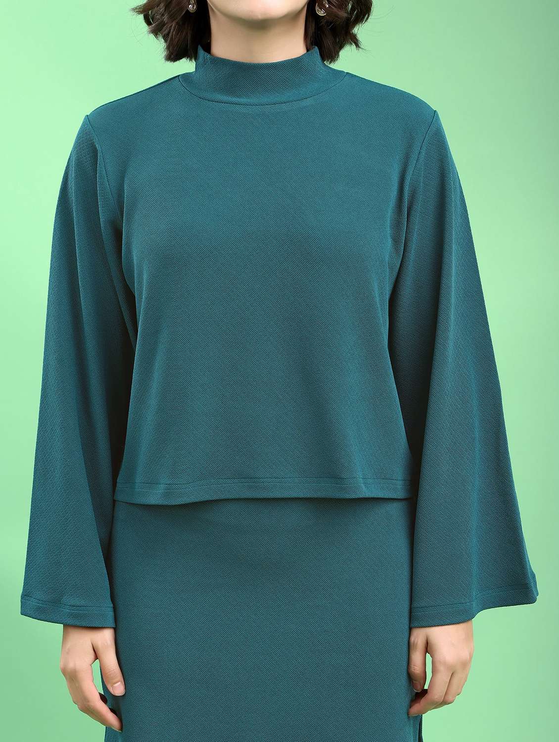 women solid long sleeves top and skirt set - 22553734 -  Standard Image - 1