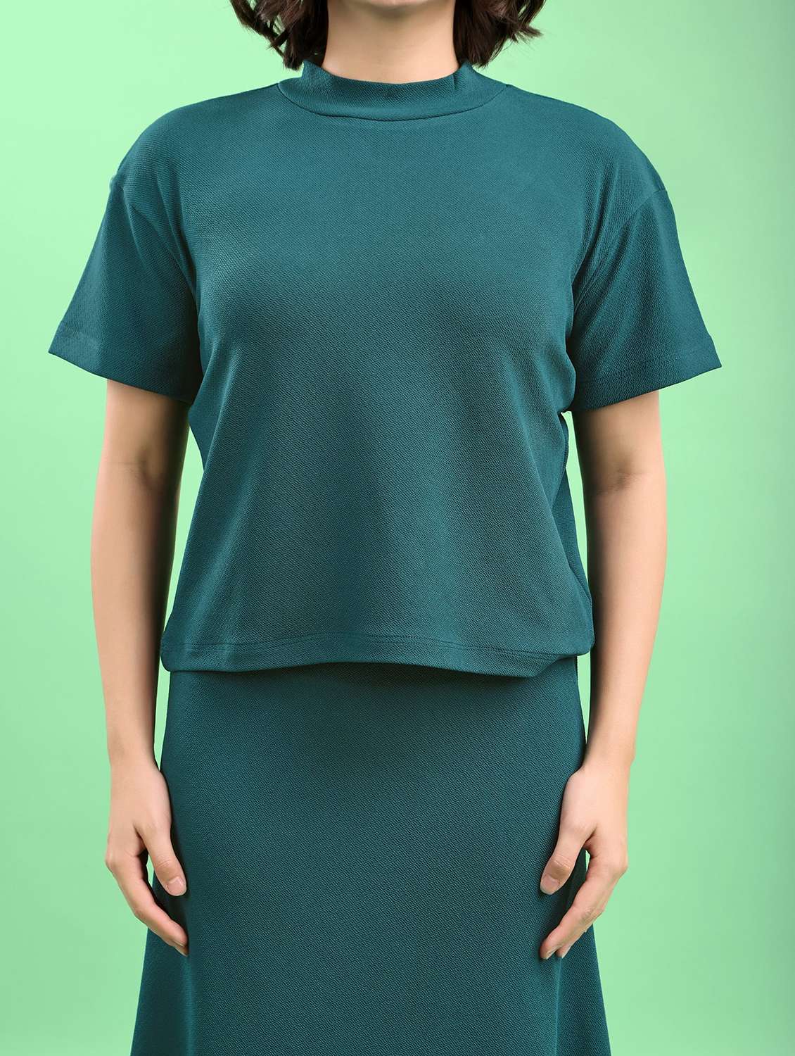 women solid short sleeves top and skirt set - 22553736 -  Standard Image - 1