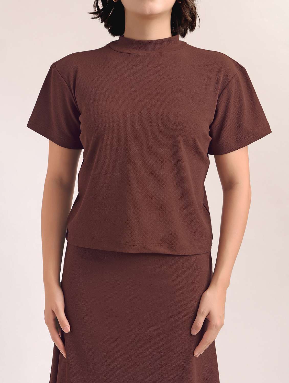 women solid short sleeves top and skirt set - 22553738 -  Standard Image - 4