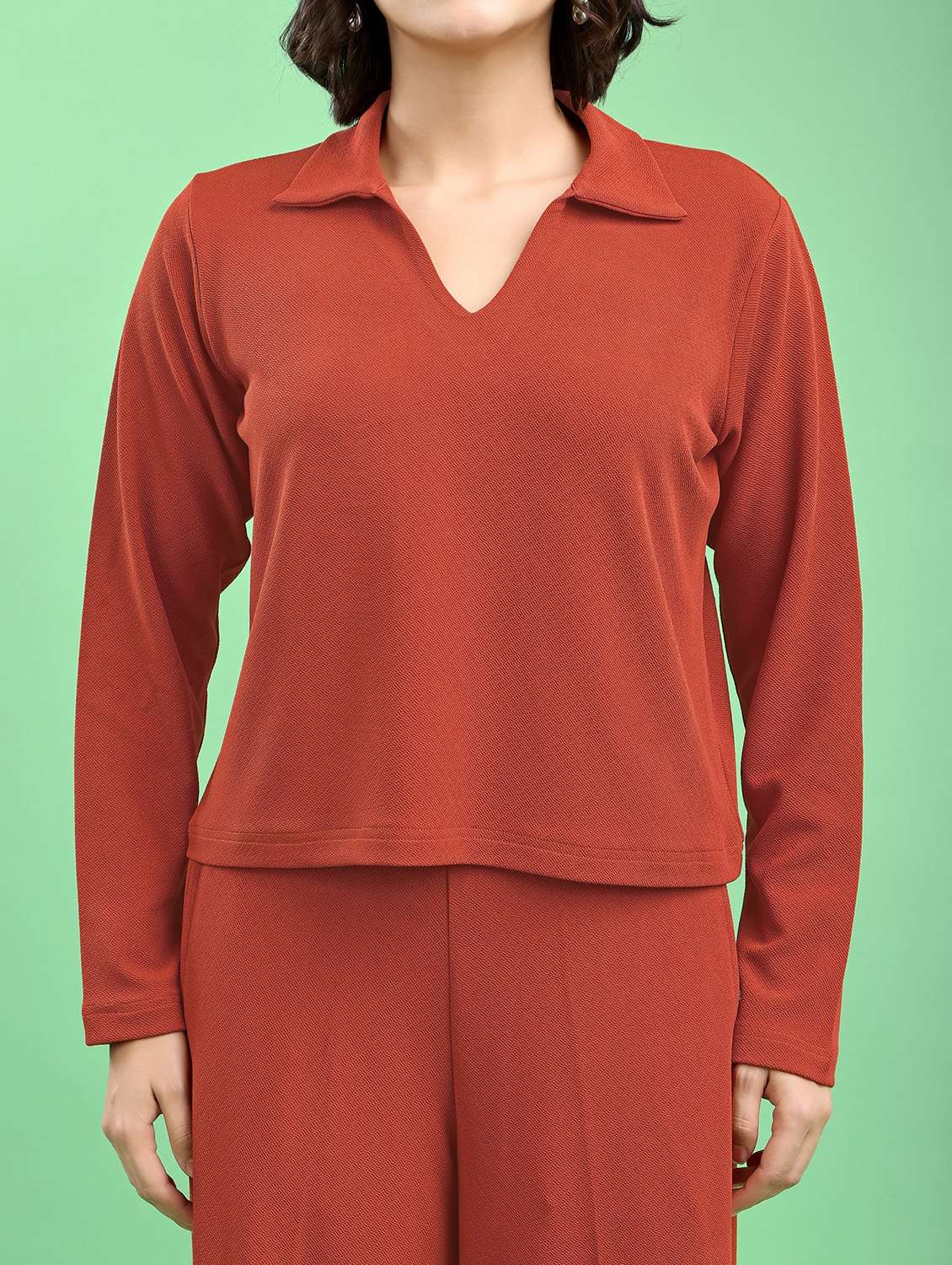 women solid long sleeves t-shirt and trouser set - 22553739 -  Standard Image - 1