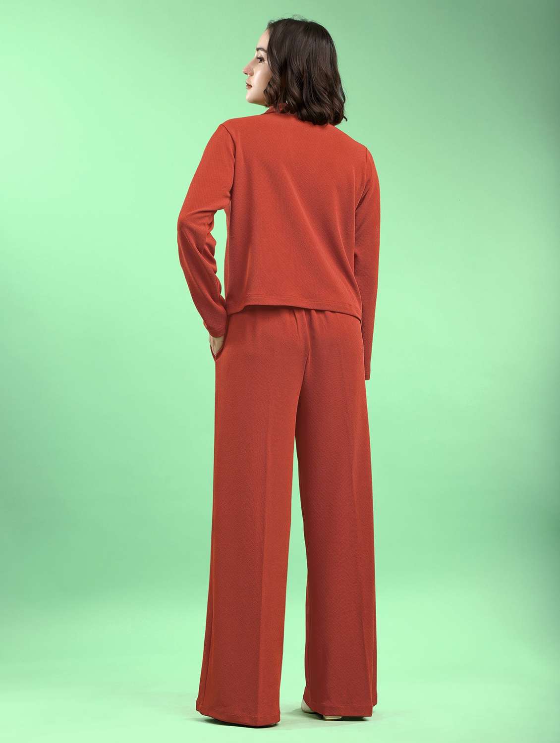 women solid long sleeves t-shirt and trouser set - 22553739 -  Standard Image - 4