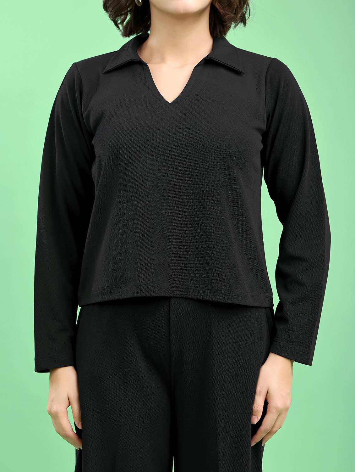 women solid long sleeves t-shirt and trouser set - 22553741 -  Standard Image - 1