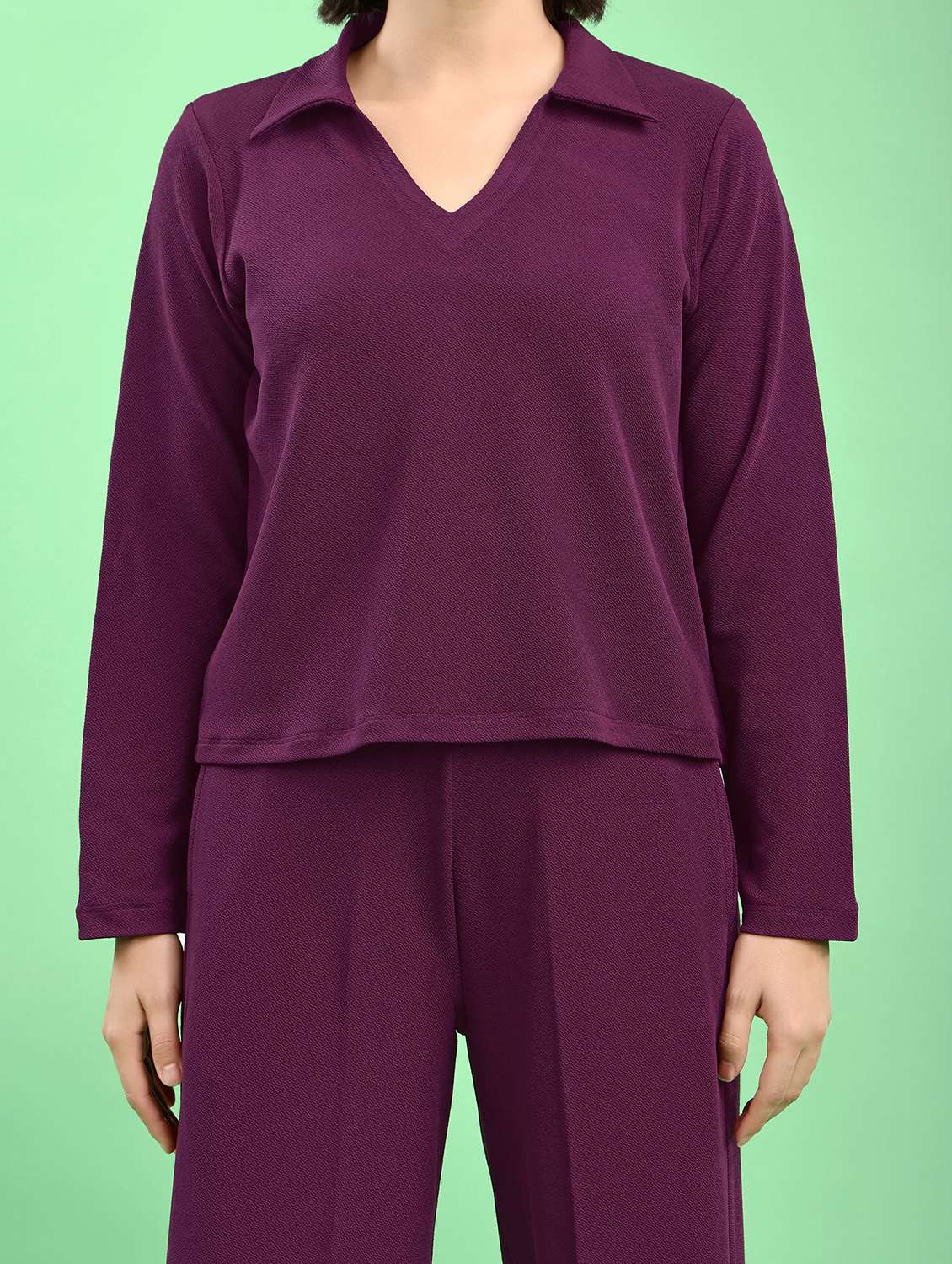 women solid long sleeves t-shirt and trouser set - 22553742 -  Standard Image - 1