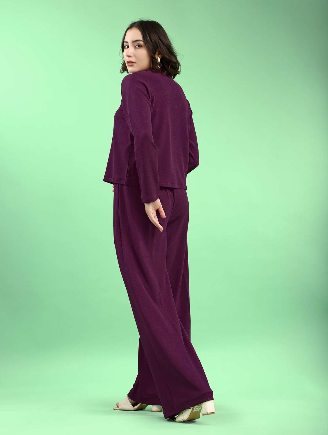 women solid long sleeves t-shirt and trouser set - 22553742 -  Standard Image - 4