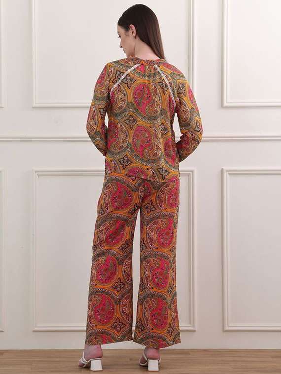 women printed three quarter sleeves top and palazzo co-ord set - 22553754 -  Standard Image - 4
