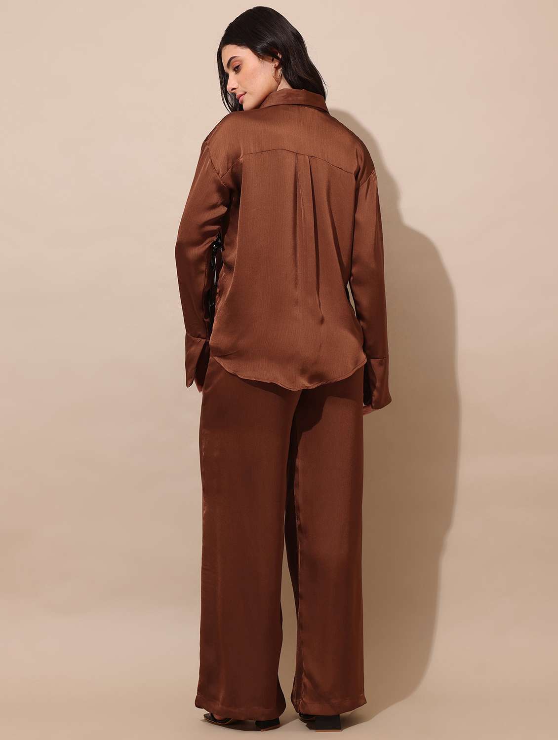 women solid long sleeves shirt and trouser co-ord set - 22553755 -  Standard Image - 4