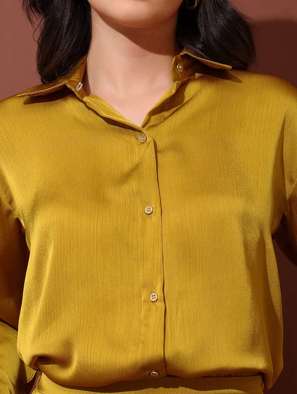women solid long sleeves shirt and trouser co-ord set - 22553756 -  Standard Image - 1