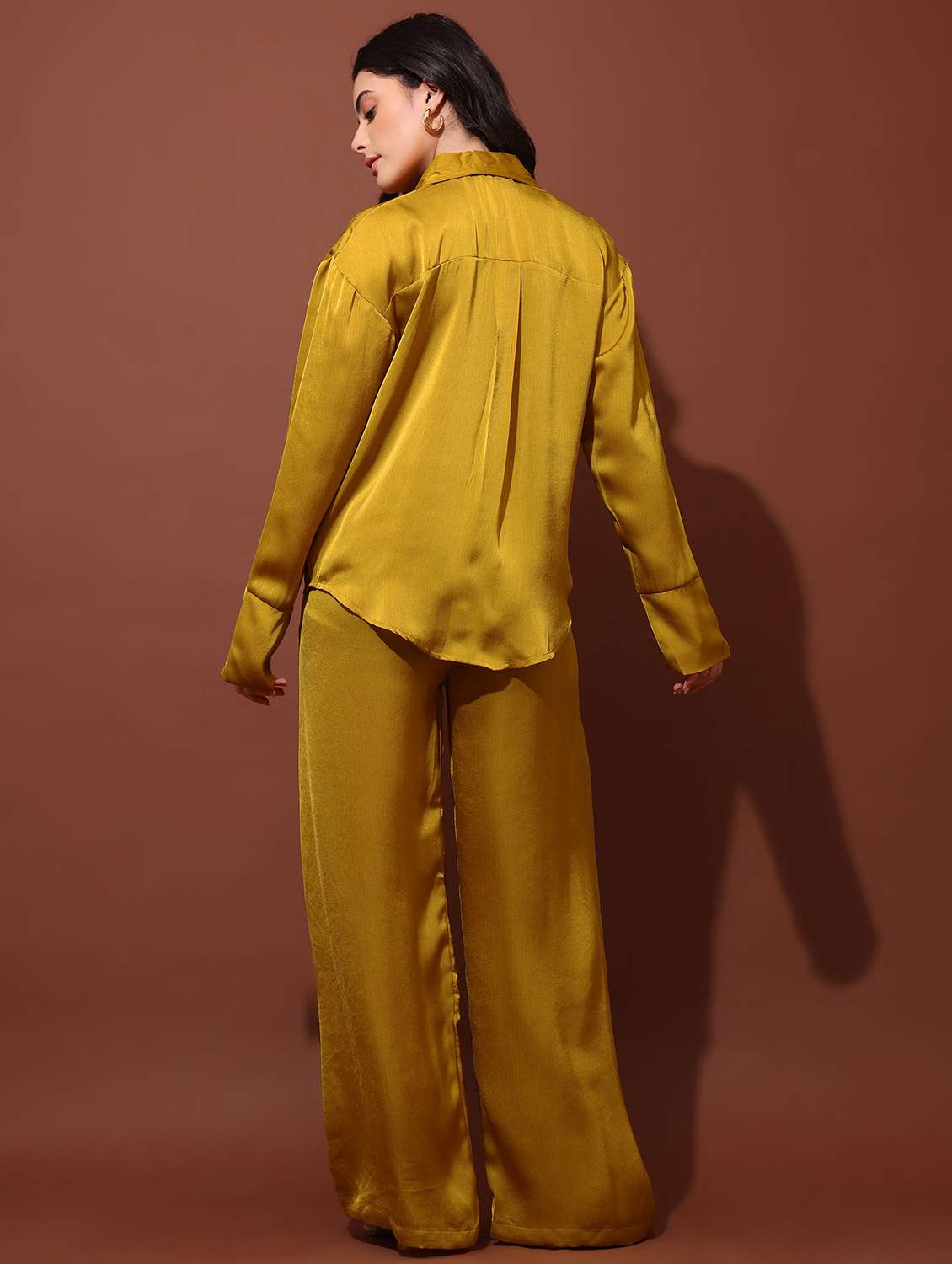 women solid long sleeves shirt and trouser co-ord set - 22553756 -  Standard Image - 4