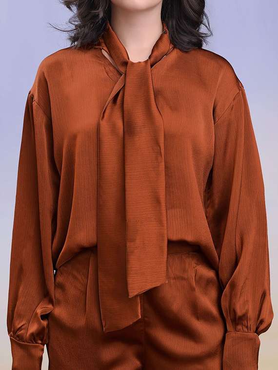 women solid long sleeves top and trouser co-ord set - 22553760 -  Standard Image - 1