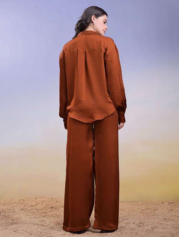 women solid long sleeves top and trouser co-ord set - 22553760 -  Standard Image - 4