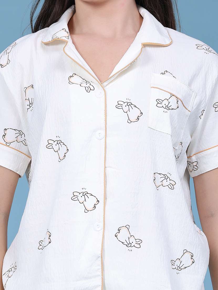 Women Printed Short Sleeves Shirt And Shorts Nightwear Set - 22553852 -  Standard Image - 1