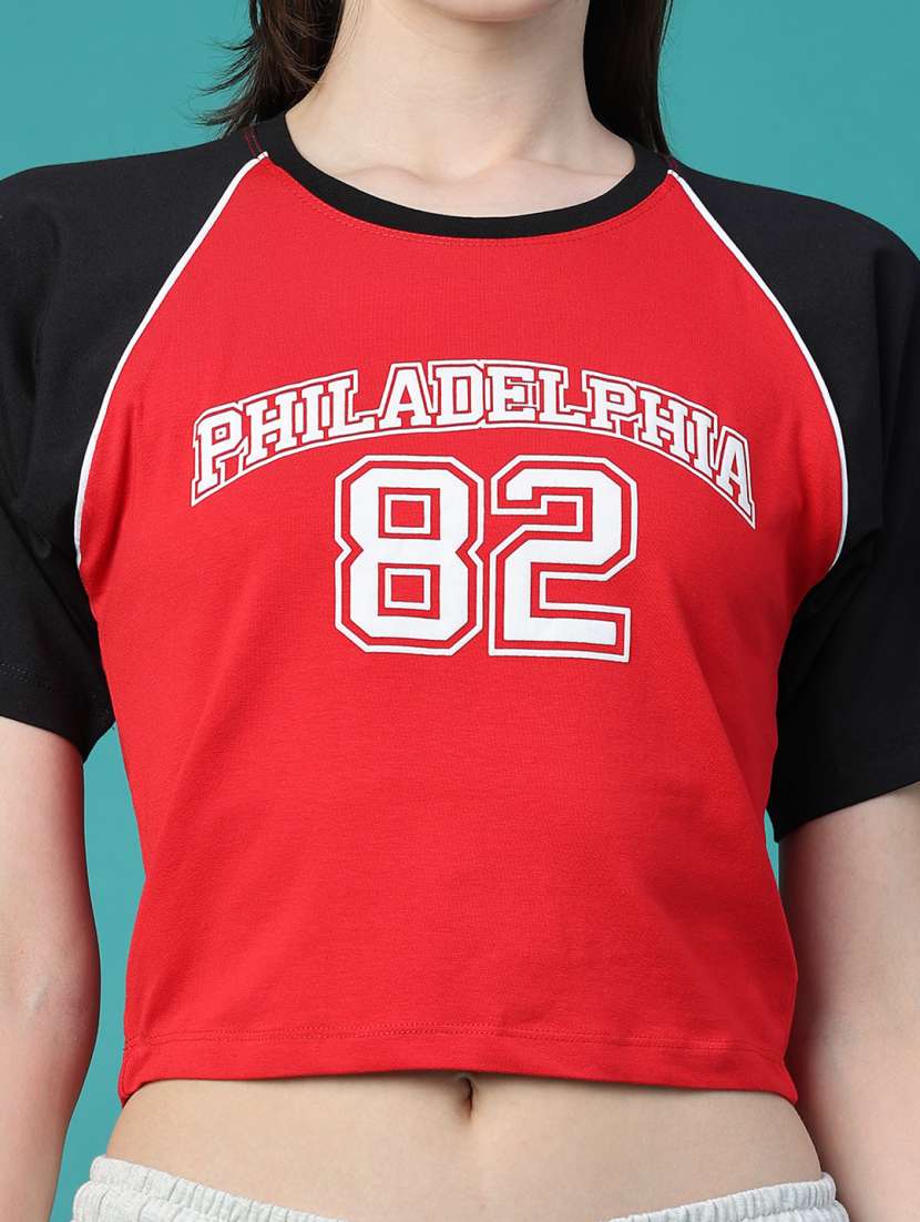 Women Colourblocked Raglan Sleeves Crop T-shirt - 22553963 -  Standard Image - 1