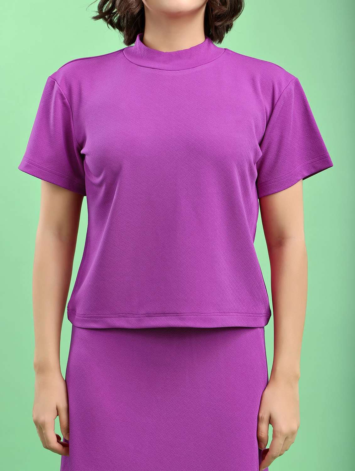 women solid short sleeves top and skirt co-ord set - 22554081 -  Standard Image - 1