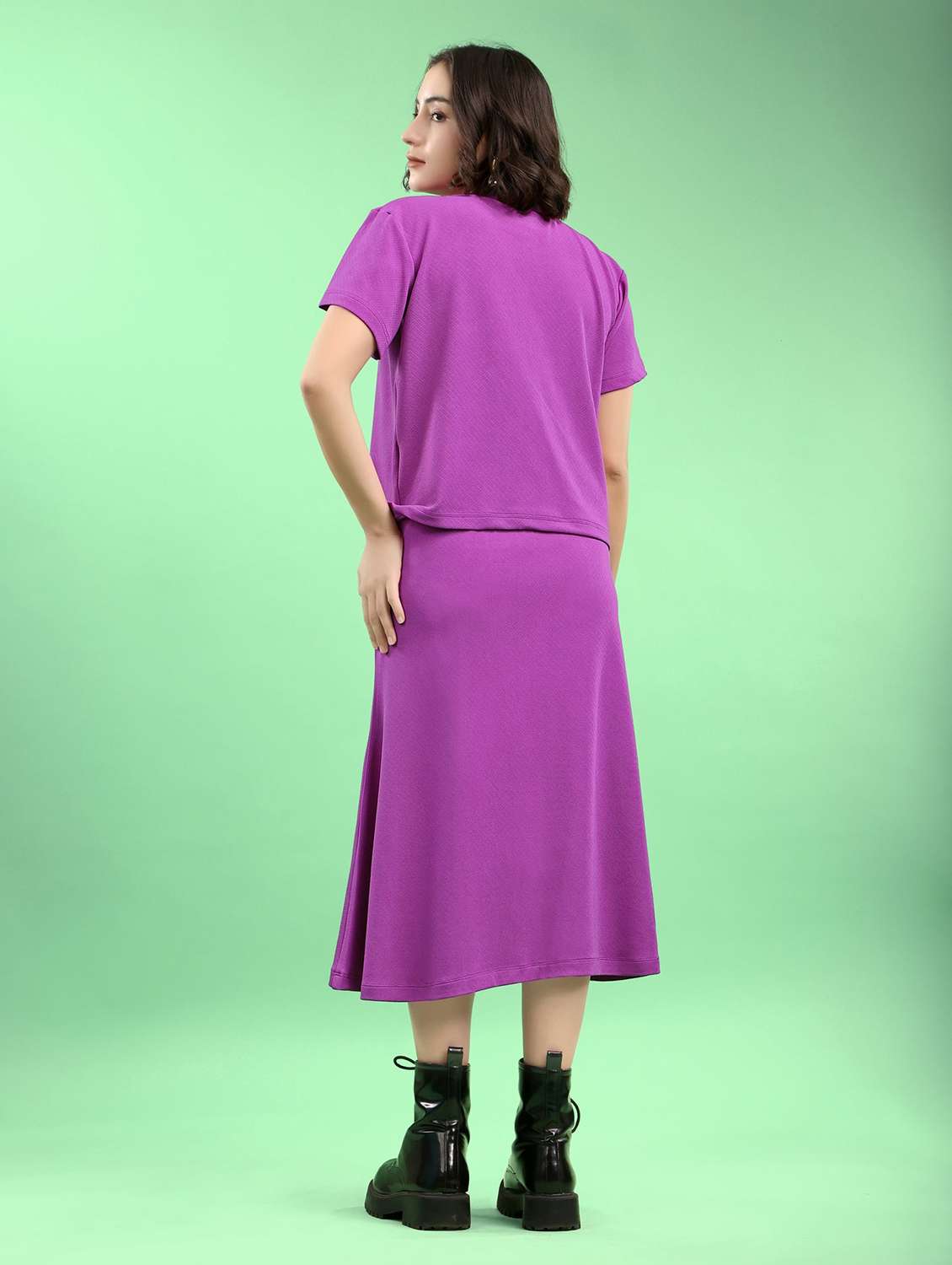 women solid short sleeves top and skirt co-ord set - 22554081 -  Standard Image - 4