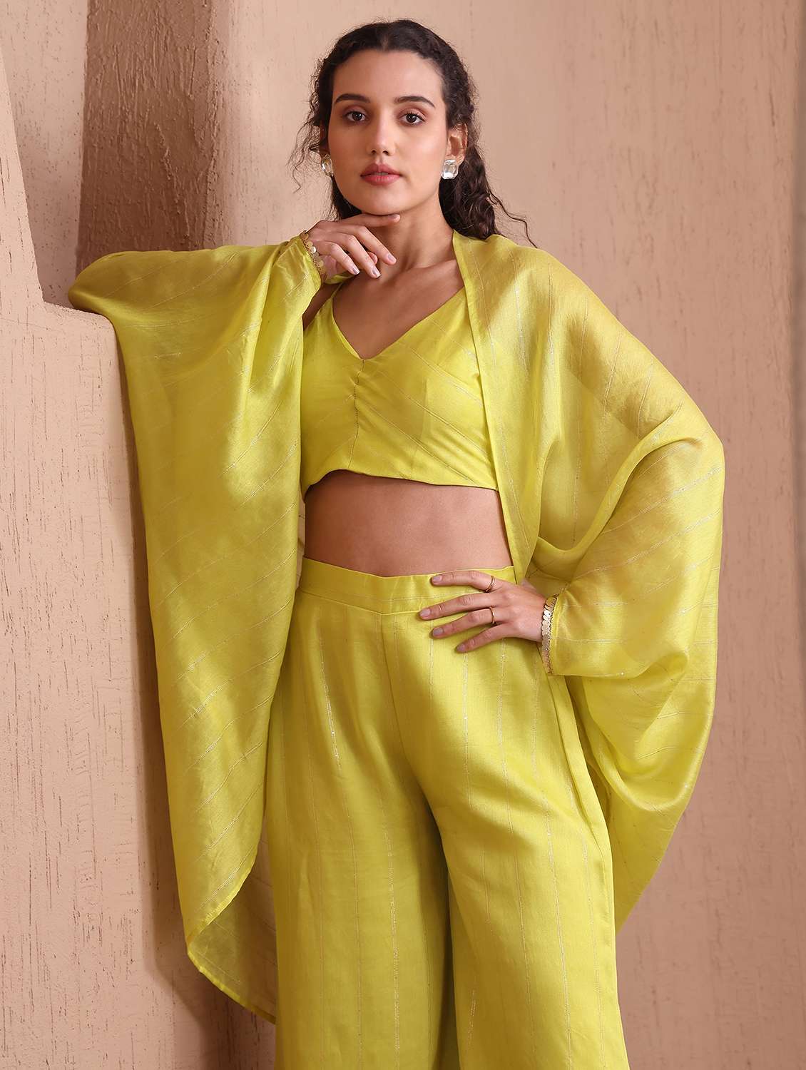 women embroidered top and palazzo with jacket fusion set - 22554093 -  Standard Image - 1