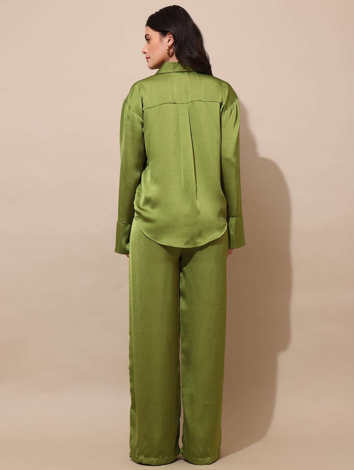 women solid long sleeves shirt  and trouser co-ord set - 22554102 -  Standard Image - 4