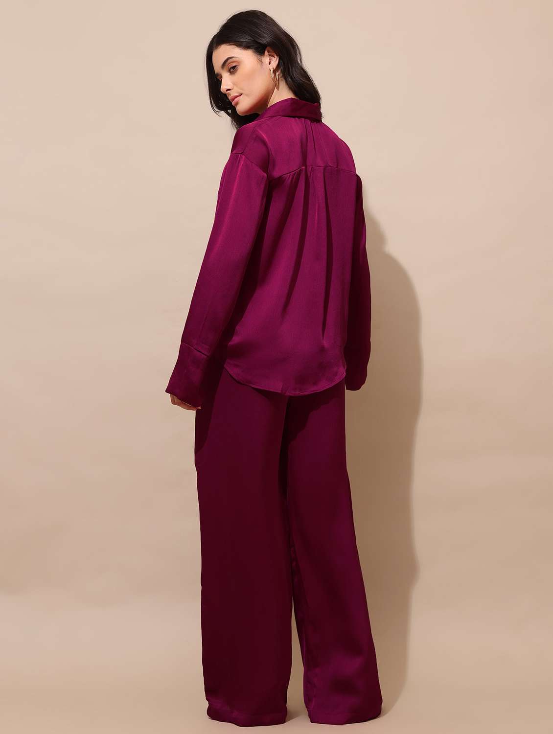 women solid long sleeves shirt and trouser co-ord set - 22554103 -  Standard Image - 4