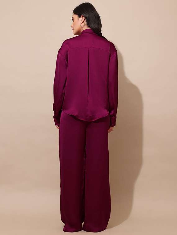 women solid long sleeves top and trouser co-ord set - 22554105 -  Standard Image - 4