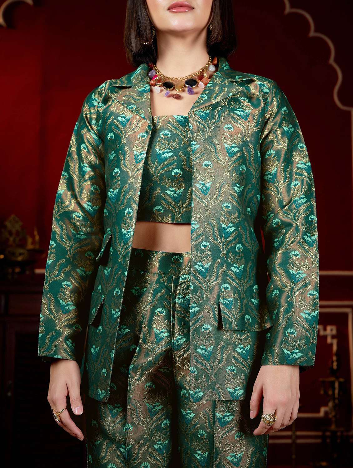women self design long sleeves top and trouser co-ord set - 22554109 -  Standard Image - 1