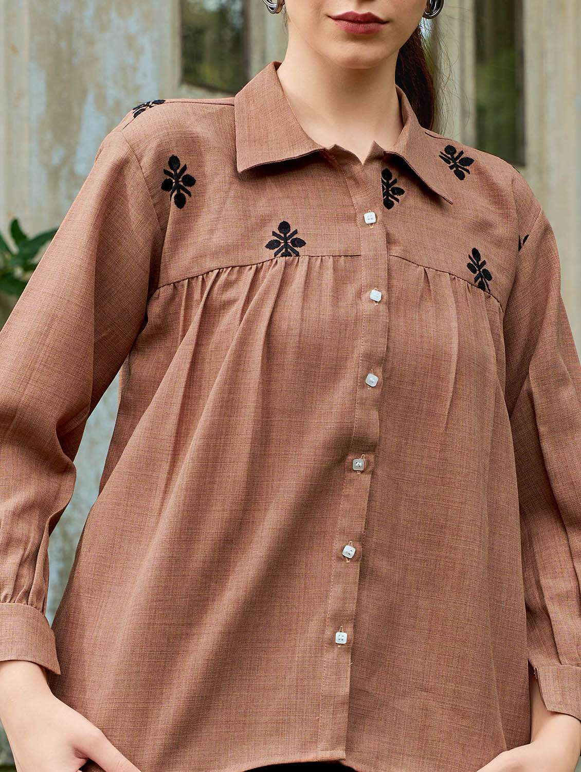 women embroidered long sleeves regular shirt - 22554116 -  Standard Image - 1