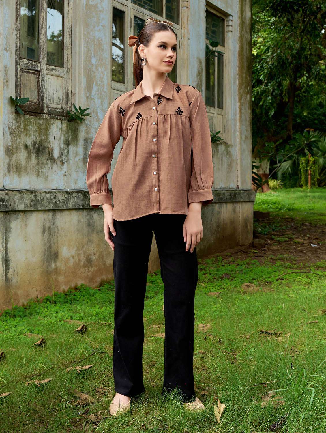 women embroidered long sleeves regular shirt - 22554116 -  Standard Image - 4
