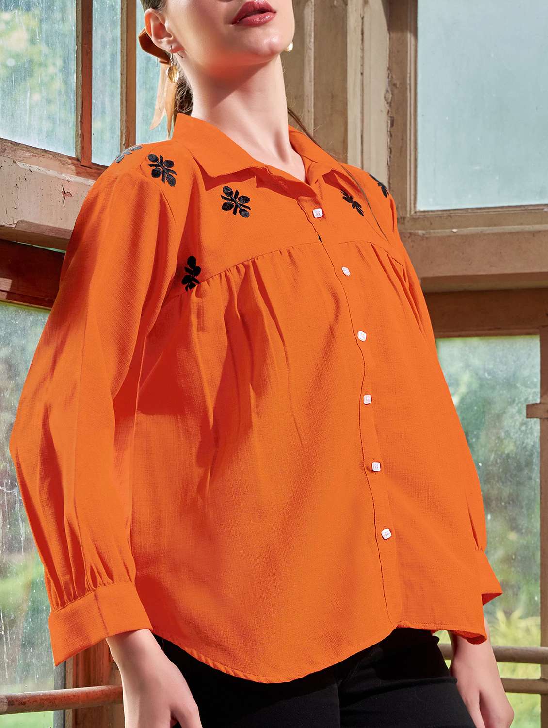 women embroidered long sleeves regular shirt - 22554118 -  Standard Image - 1
