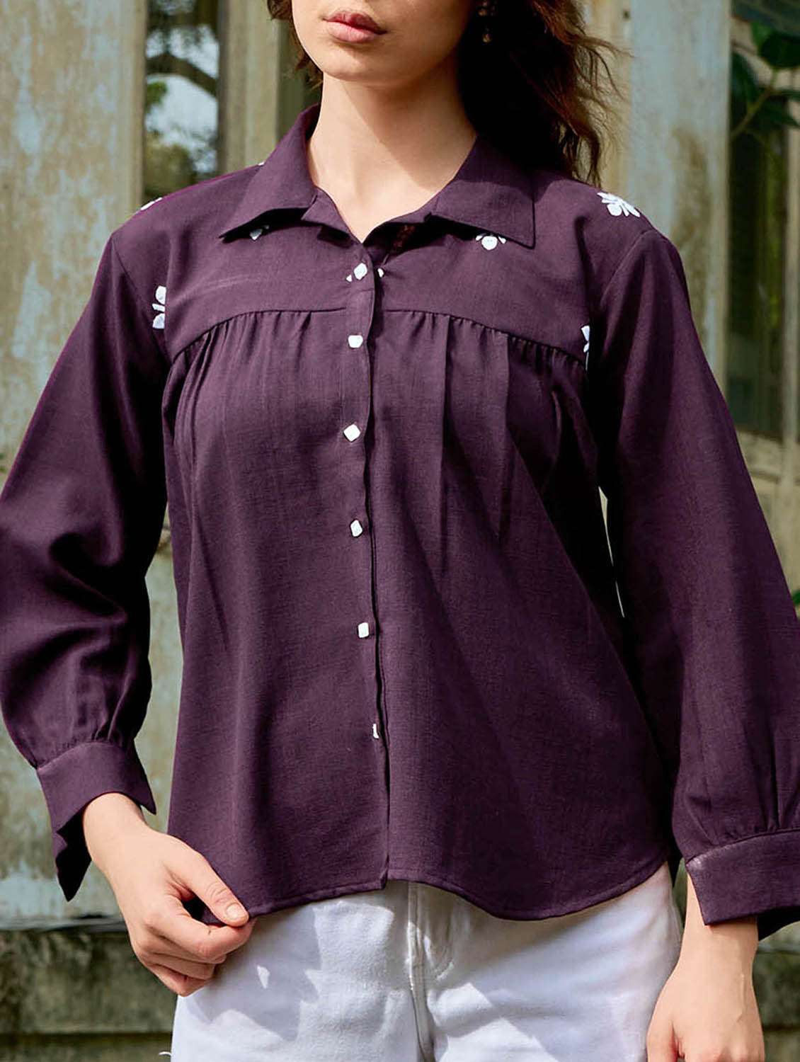 women embroidered long sleeves regular shirt - 22554119 -  Standard Image - 1