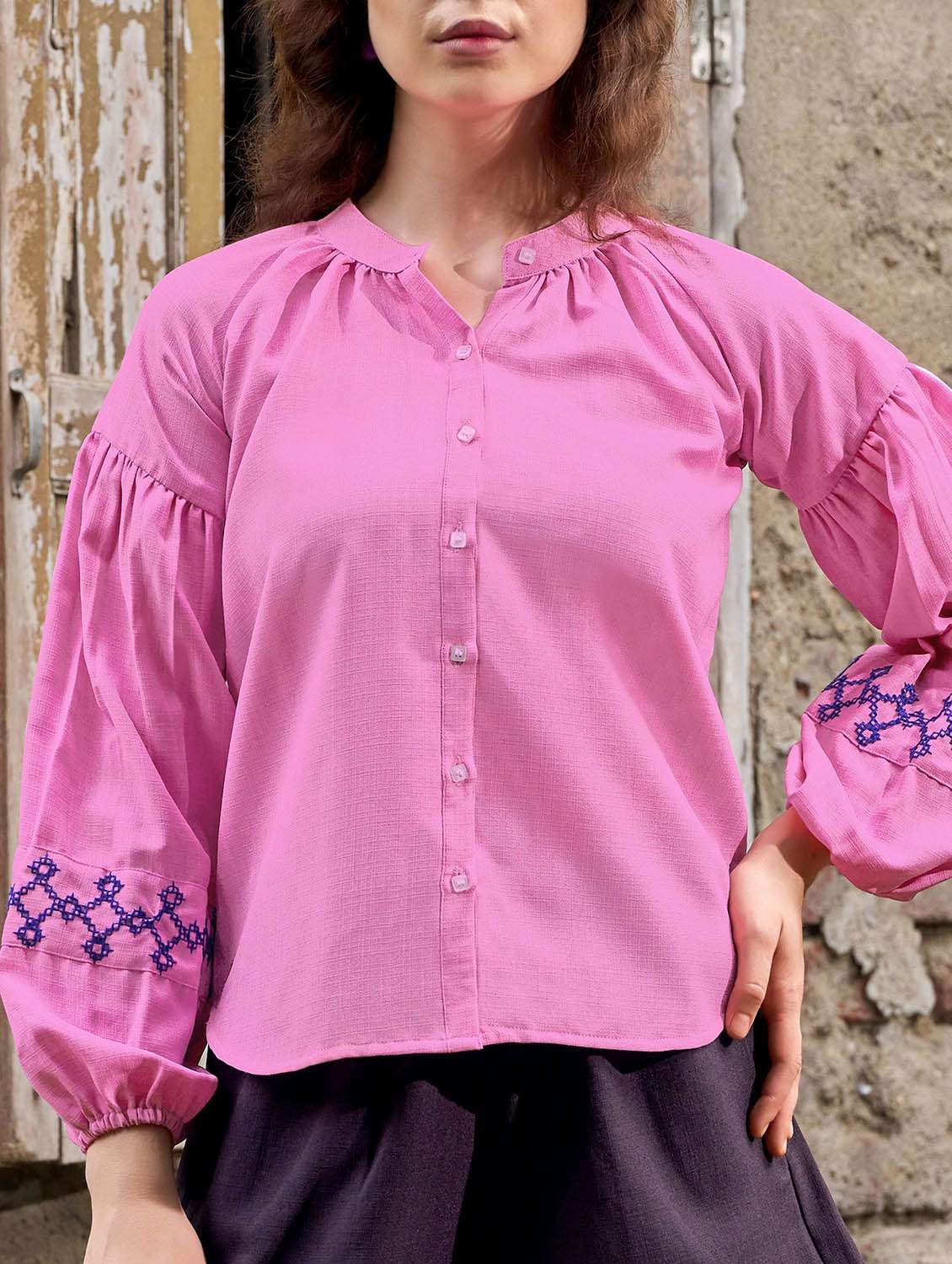 women embroidered long sleeves regular shirt - 22554121 -  Standard Image - 1