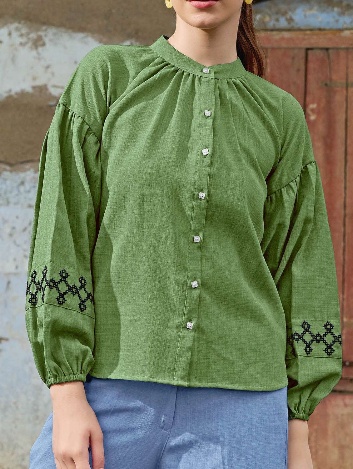 women embroidered long sleeves regular shirt - 22554123 -  Standard Image - 1