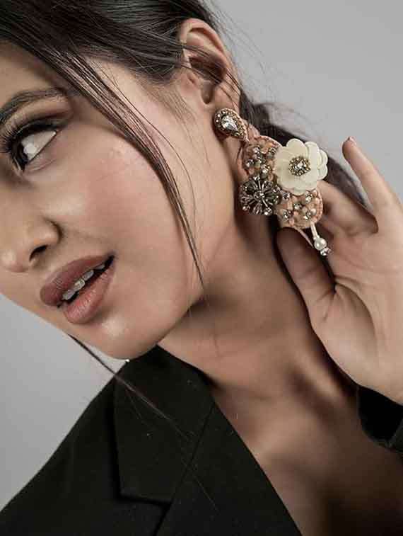 beads rhinestone cotton fabric earrings for women - 22554124 -  Standard Image - 1