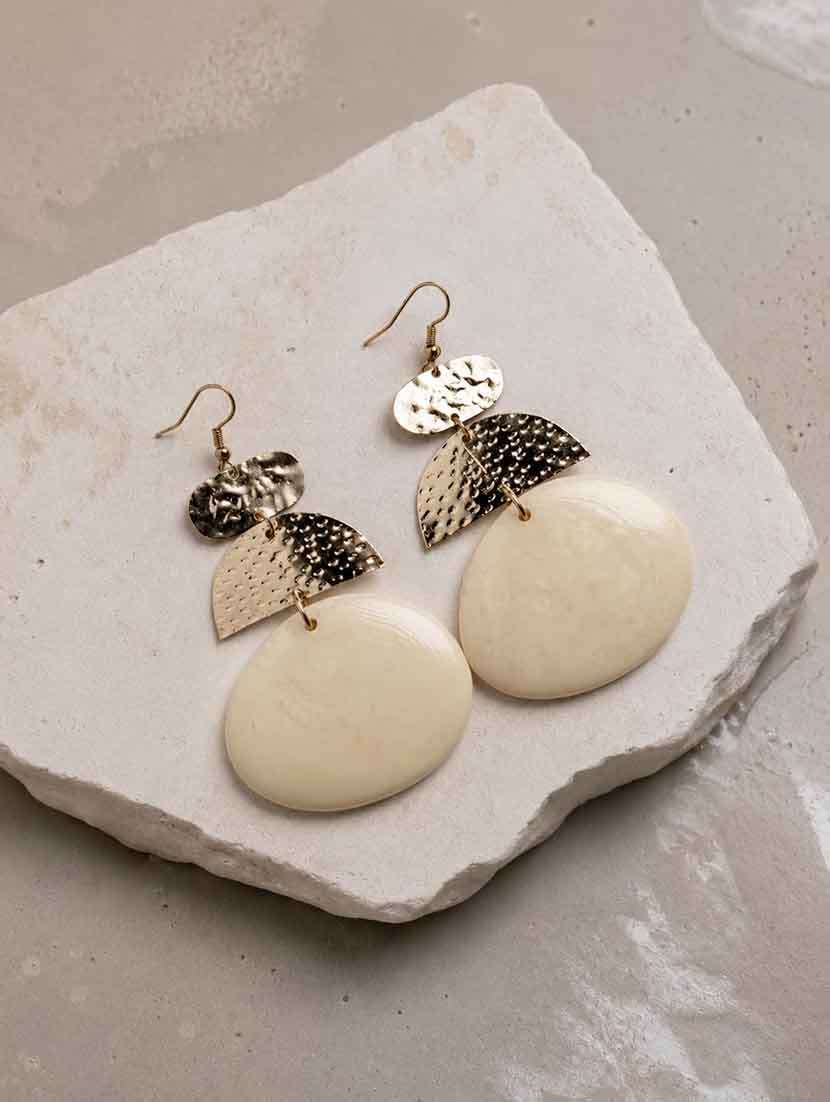 white metal drop earrings geometric casual wear