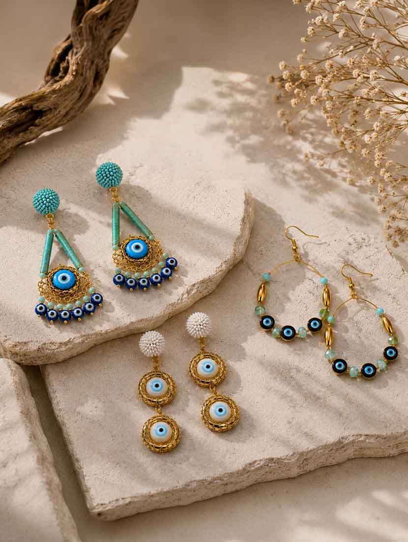 evil eye beads earrings combo pack of 3 for women - 22554131 -  Standard Image - 1