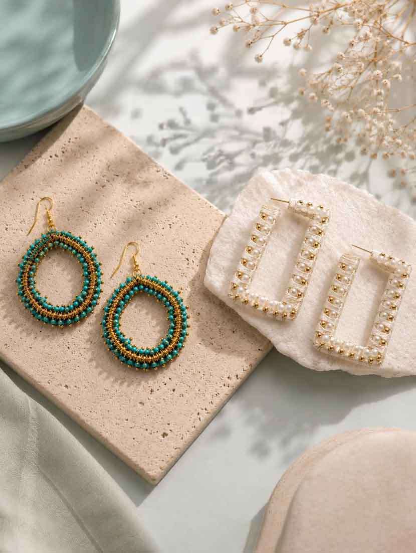 thread & beads earrings combo pack of 2 for women - 22554133 -  Standard Image - 1