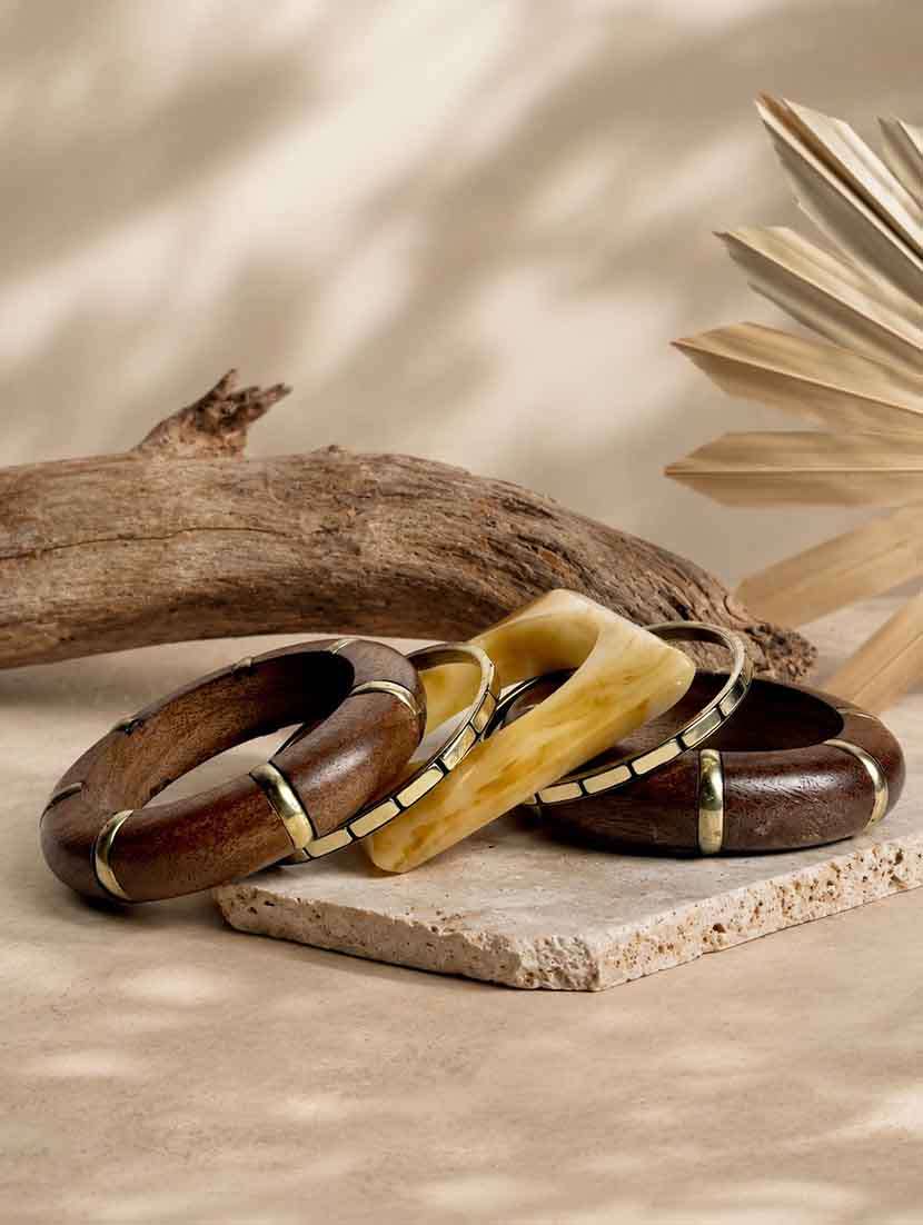 set of 5 wood metal & resin bangles for women - 22554191 -  Standard Image - 1