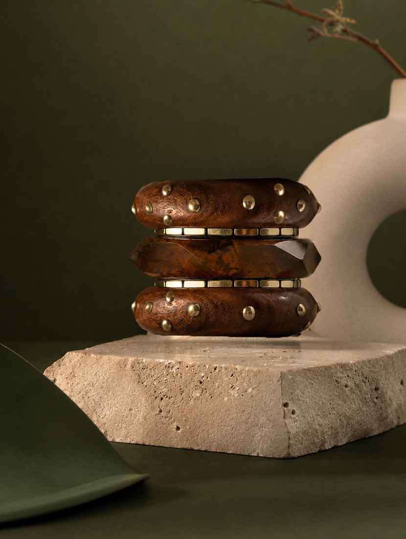 set of 5 wood metal & resin bangles for women - 22554192 -  Standard Image - 1