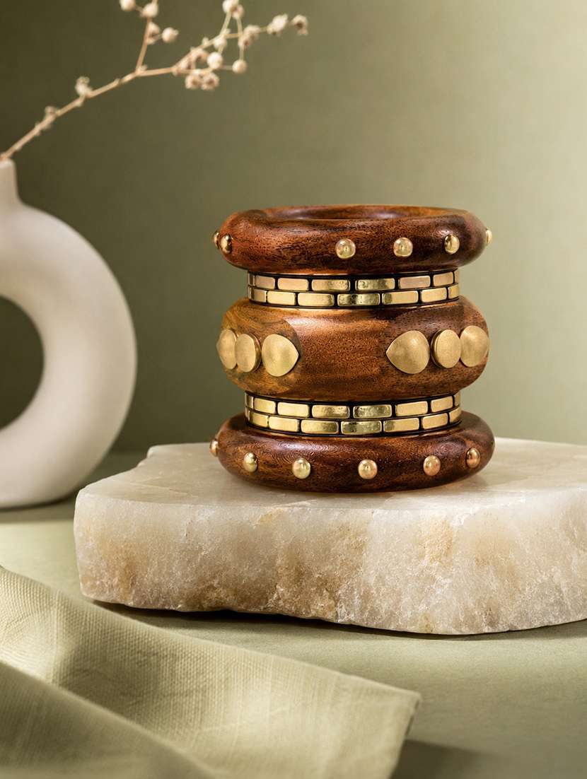 set of 7 wooden & metal bangles for women - 22554193 -  Standard Image - 1