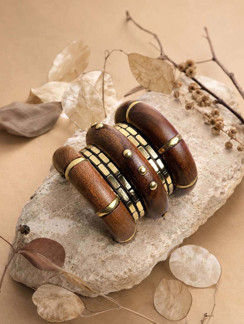 set of 7 wood & metal bangles for women - 22554194 -  Standard Image - 1