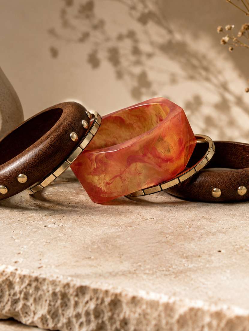 set of 5 wood metal & resin bangles for women - 22554195 -  Standard Image - 1