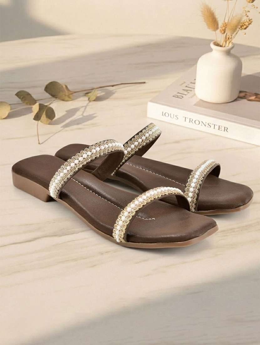 women embellished slip on flats