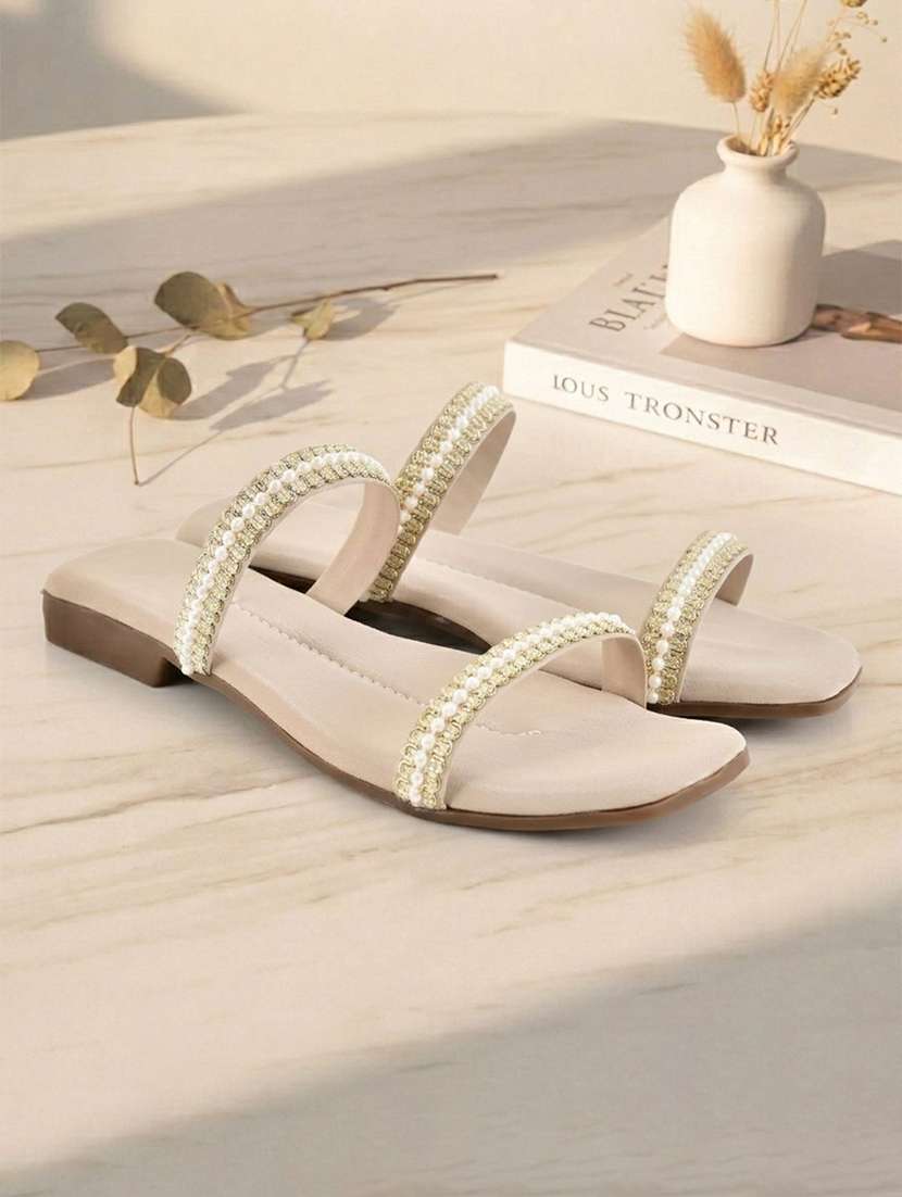 women emebllished slip on flat