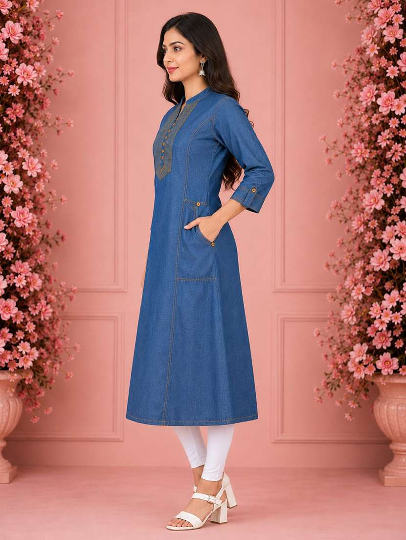 women embroidered three quarter sleeve a-line kurta - 22554859 -  Standard Image - 1