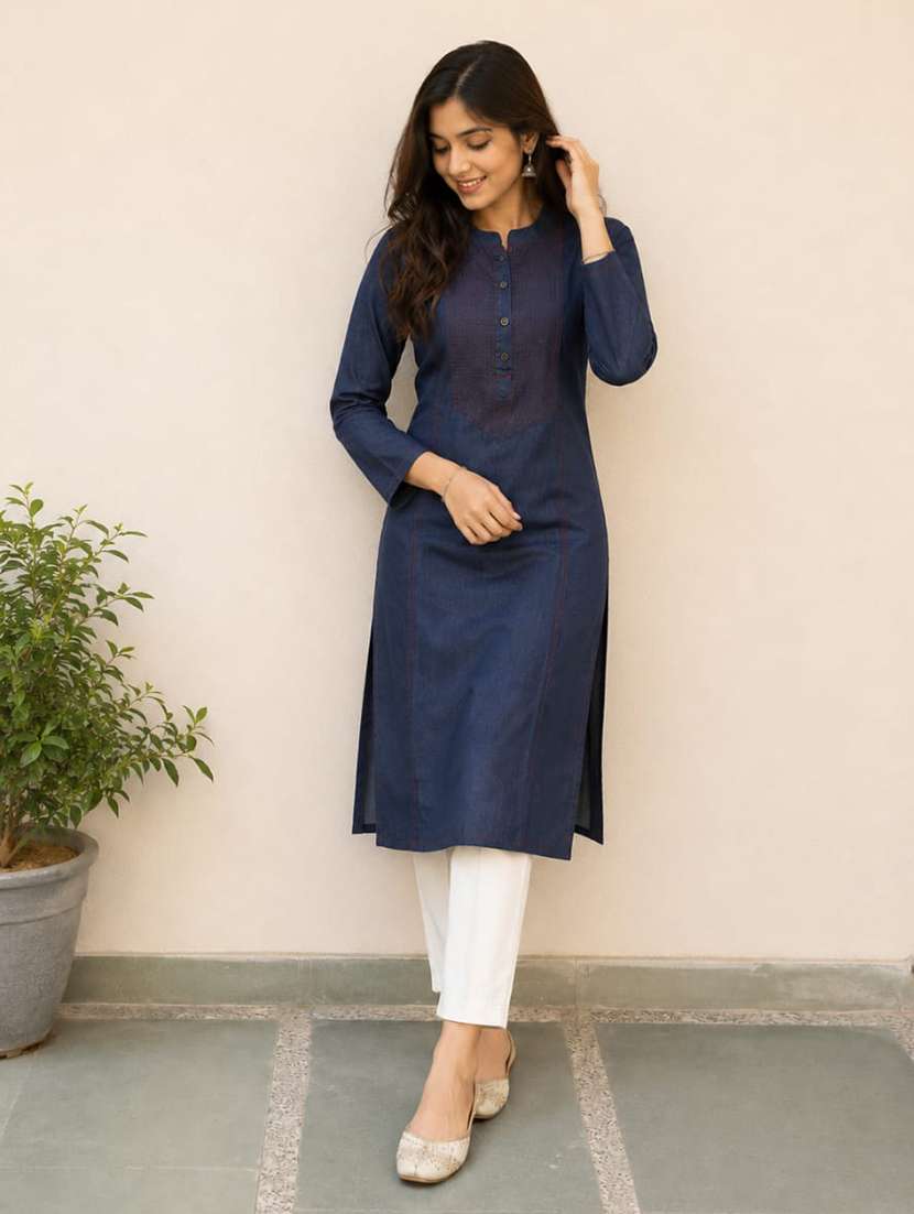 women embroidered three quarter sleeve straight kurta - 22554864 -  Standard Image - 1