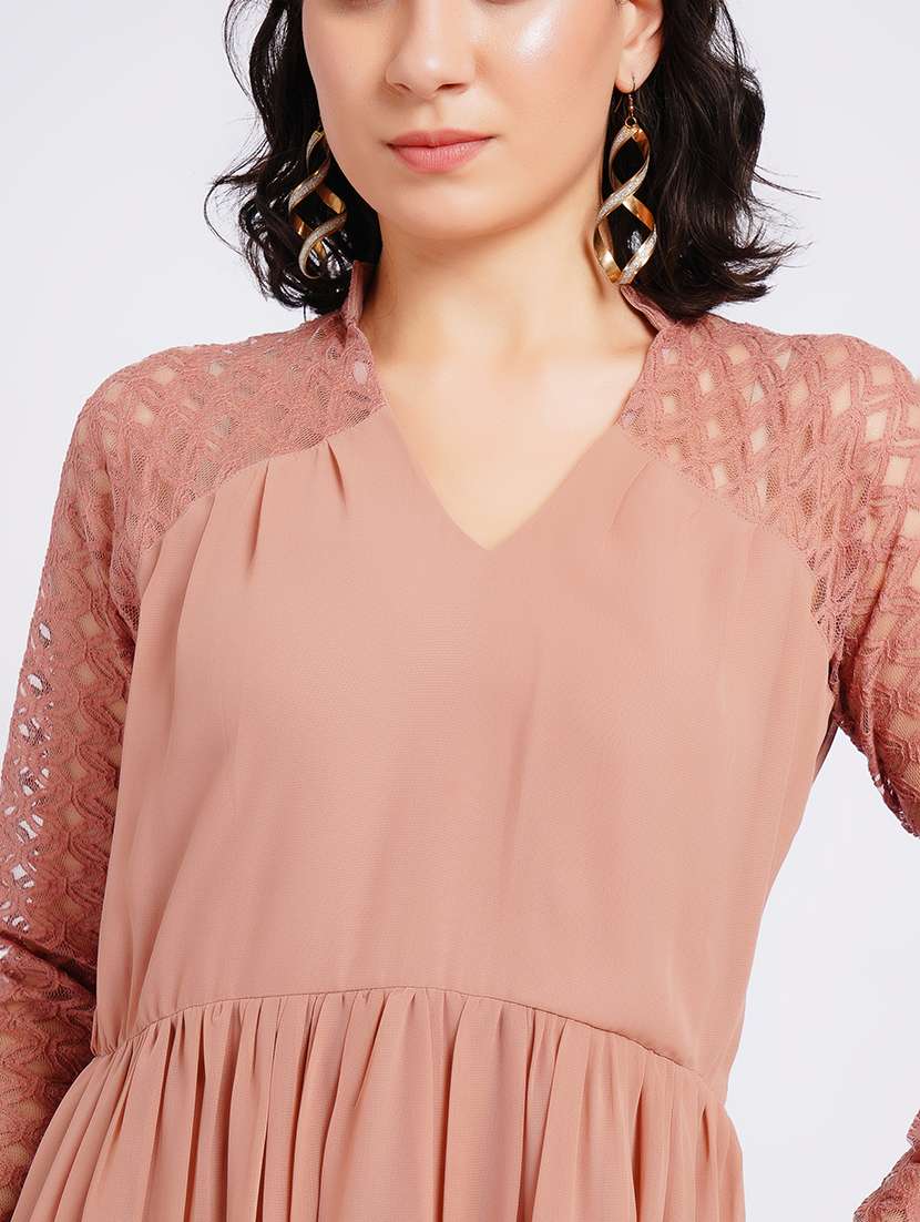 women self design long sleeves tiered dress - 22554881 -  Standard Image - 1
