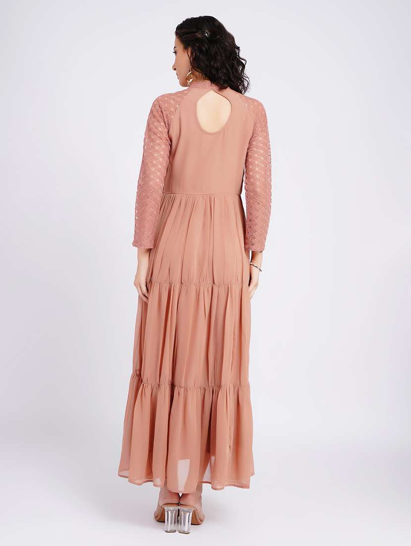 women self design long sleeves tiered dress - 22554881 -  Standard Image - 4