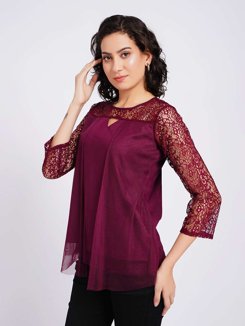women self design round neck regular top - 22554889 -  Standard Image - 1