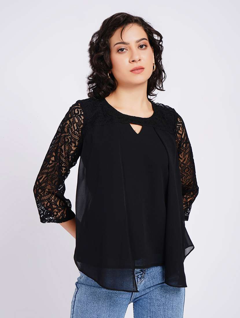 women self design keyhole neck regular top