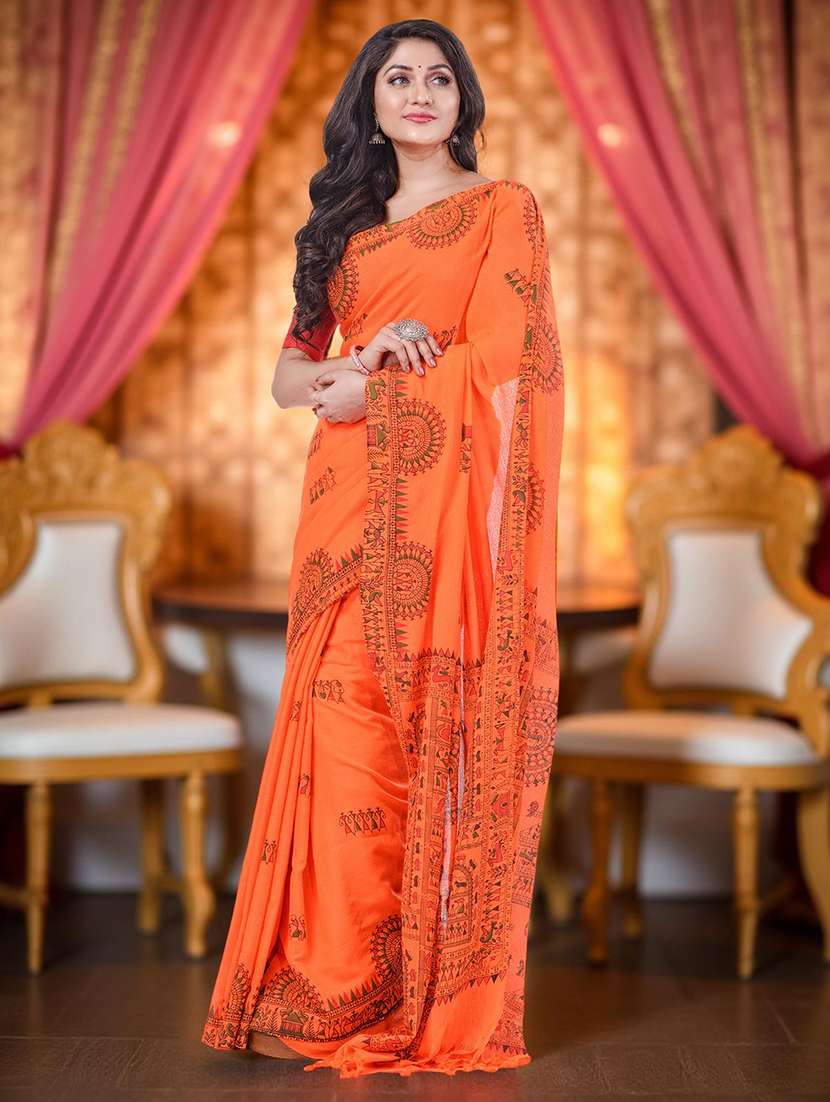 women printed casual wear saree with blouse