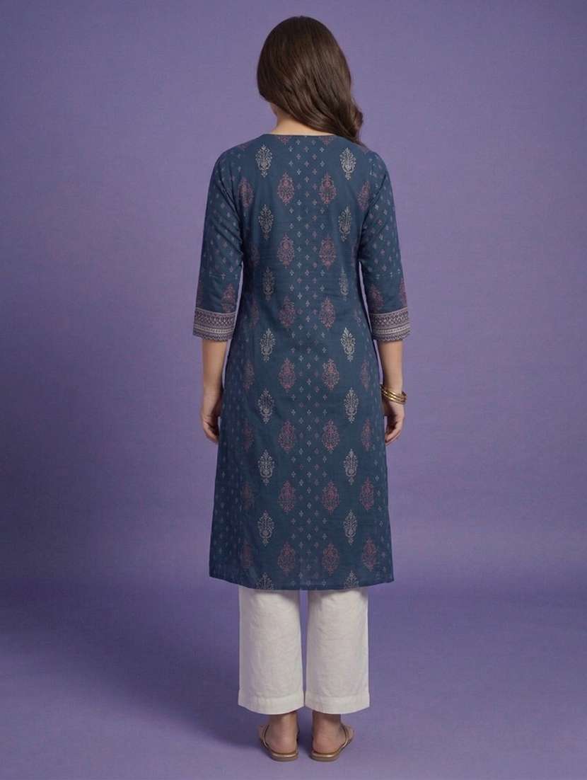 women printed three quarter sleeve a-line kurta - 22555036 -  Standard Image - 4