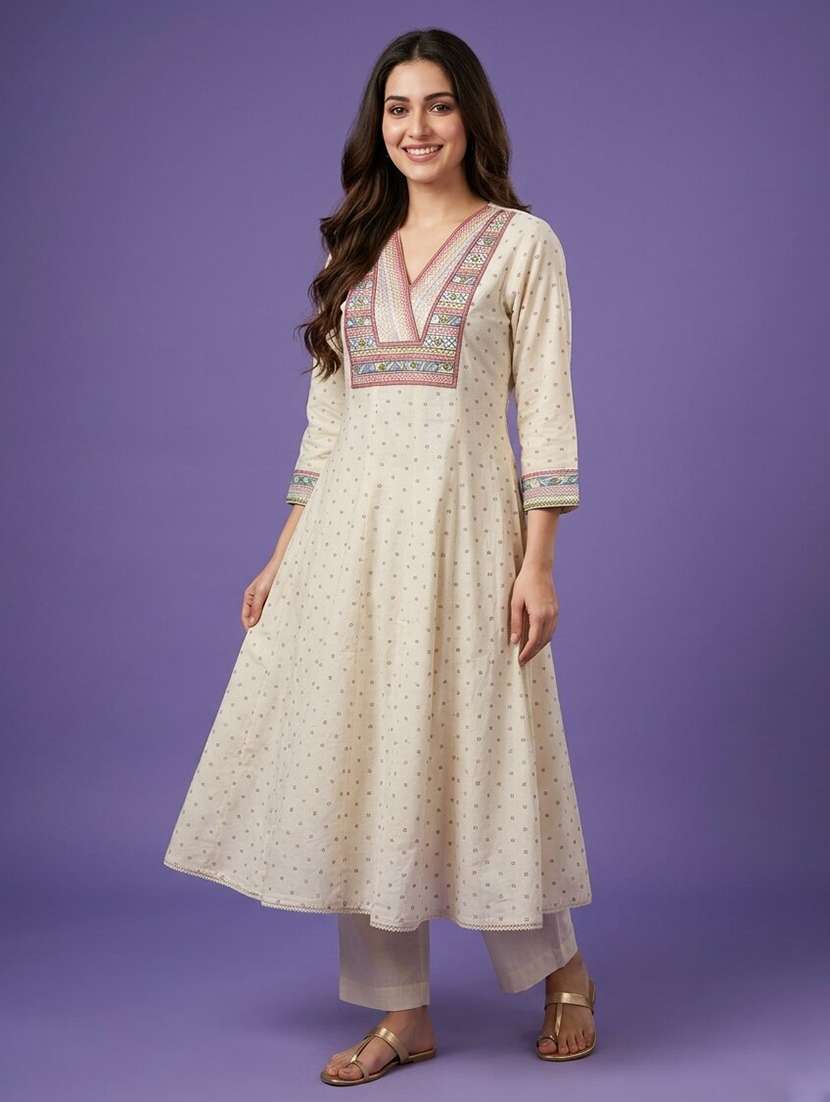 women printed three quarter sleeve anarkali kurta