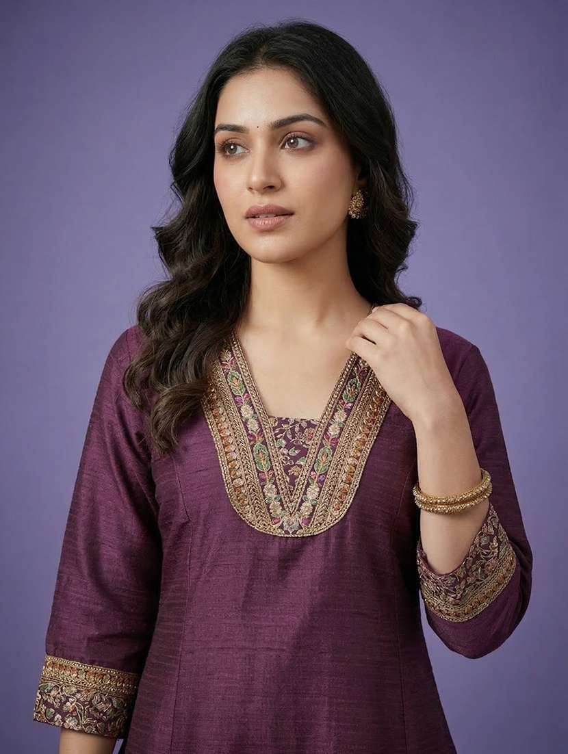 women embroidered three quarter sleeve a-line kurta - 22555038 -  Standard Image - 1